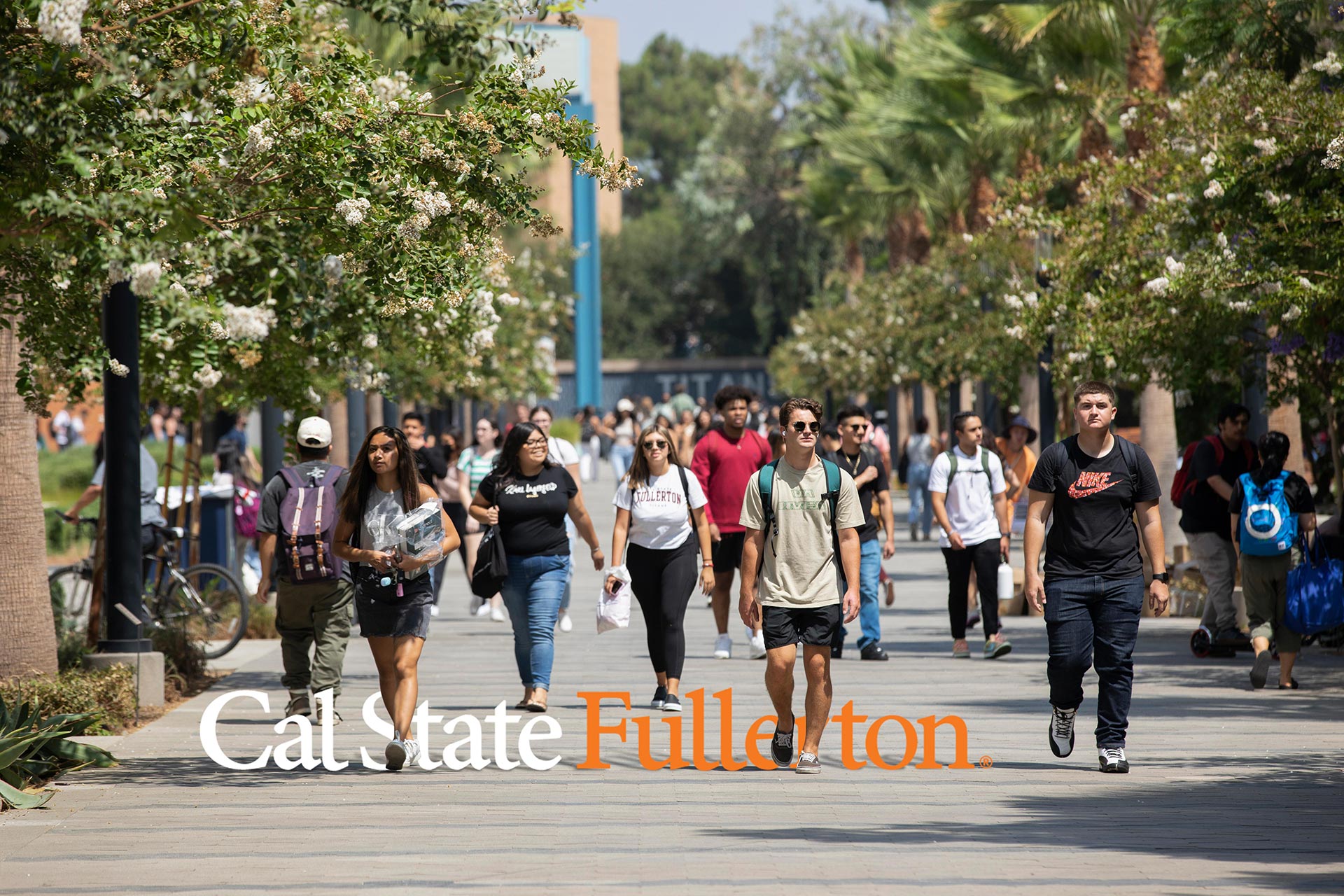 CSUF students walking on campus