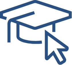 mouse icon hovering over graduation cap icon