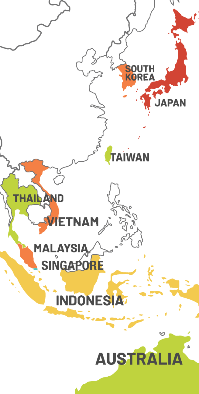 map of east and southeast Asian countries and Australia